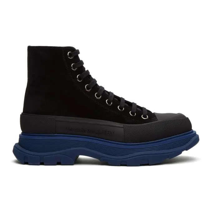 Alexander McQueen SSENSE Exclusive Black and Blue Suede Boots