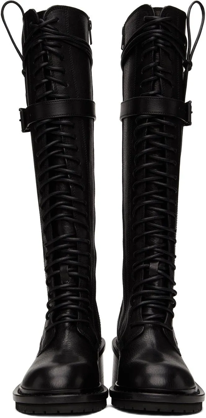Ann Demeulemeester Black Lace-Up High Boots