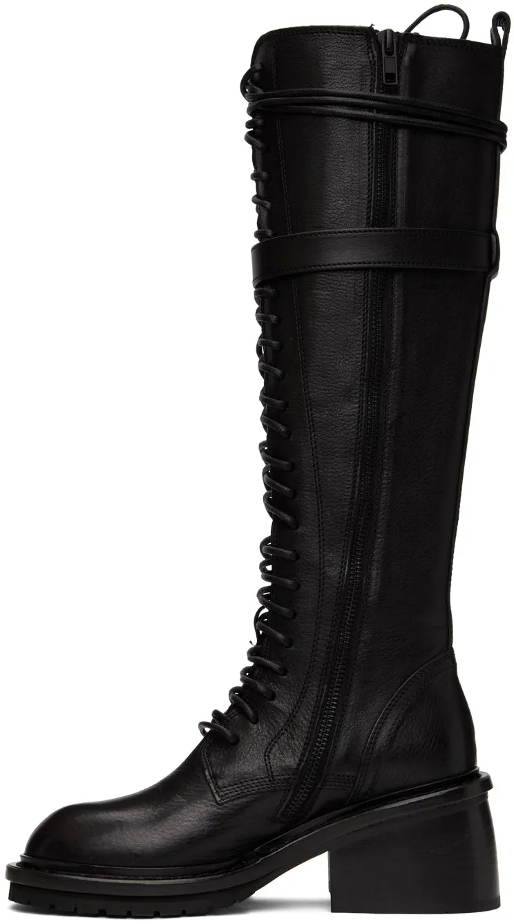 Ann Demeulemeester Black Lace-Up High Boots