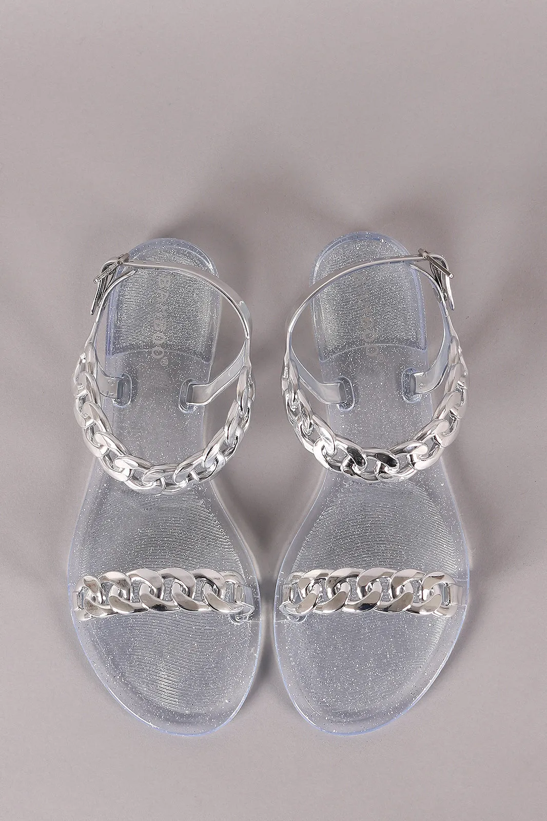 Bamboo Jelly Glitter Metallic Chain Flat Sandal