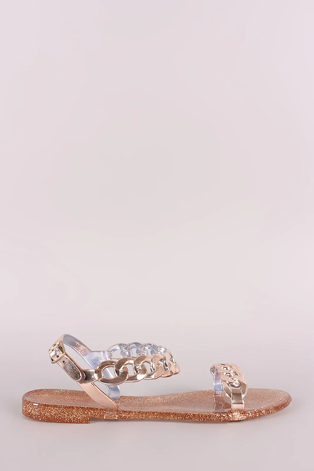 Bamboo Jelly Glitter Metallic Chain Flat Sandal