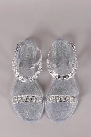 Bamboo Jelly Glitter Metallic Chain Flat Sandal