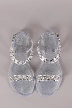 Bamboo Jelly Glitter Metallic Chain Flat Sandal