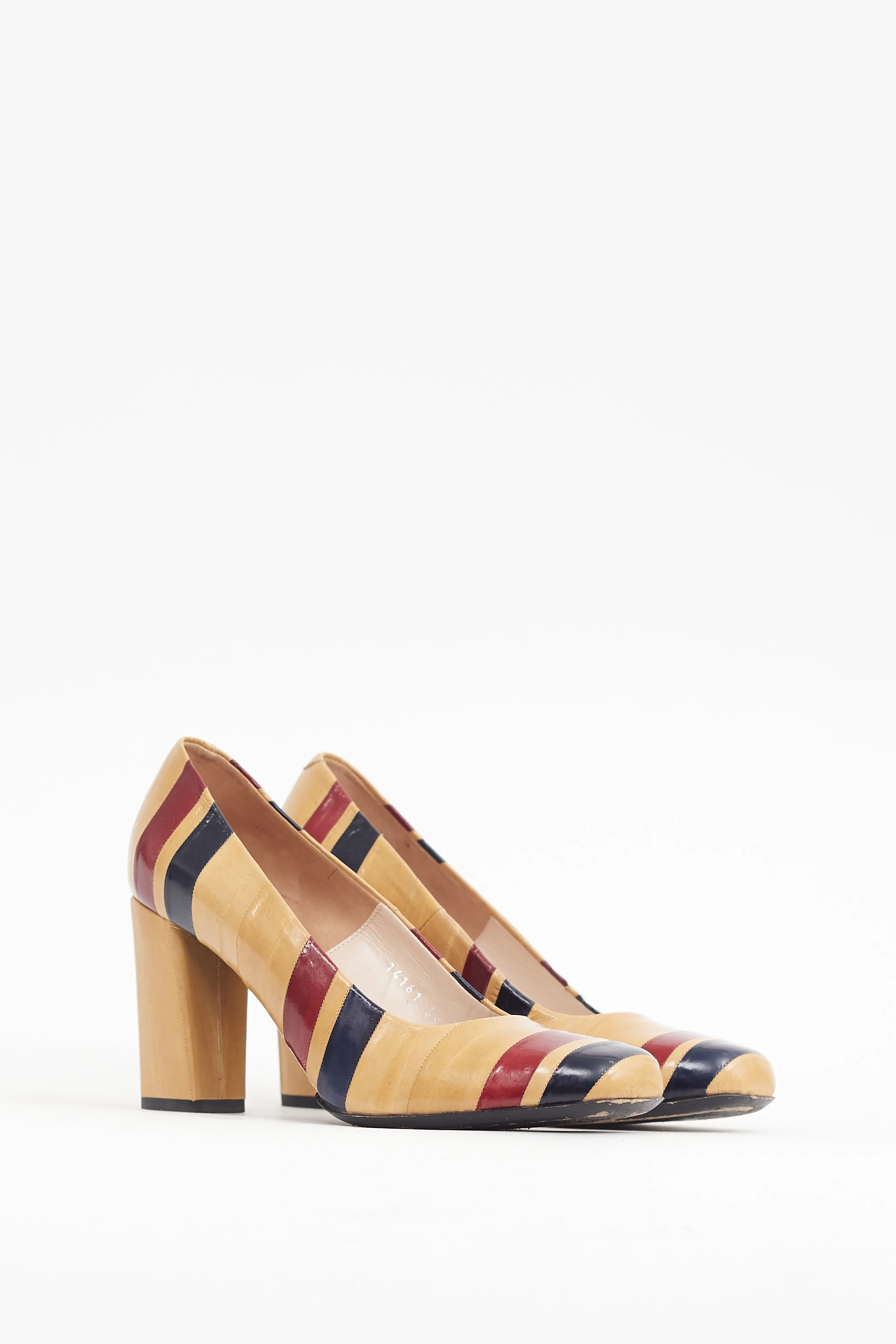 Beige & Multicolour Leather Panelled Heel