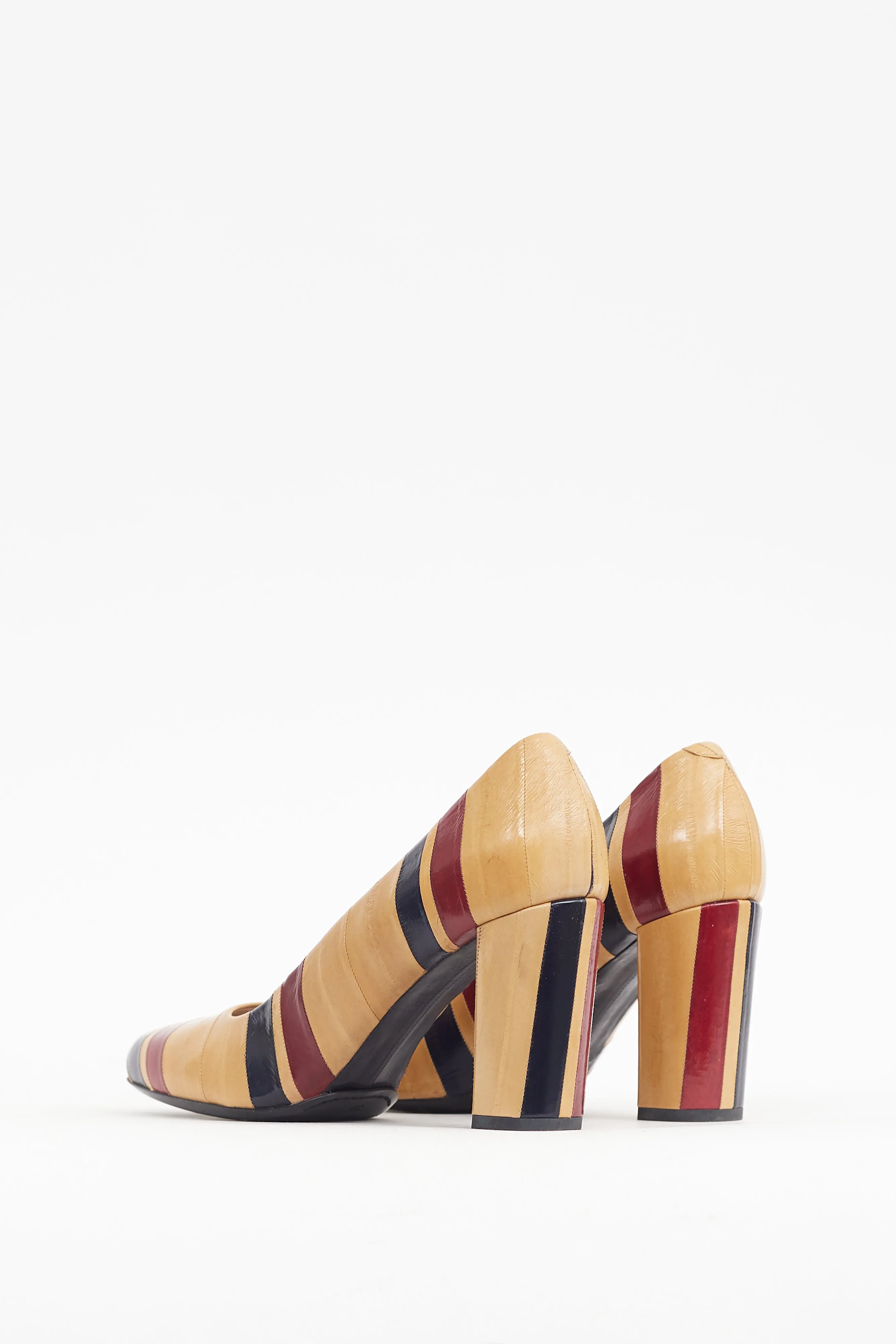 Beige & Multicolour Leather Panelled Heel