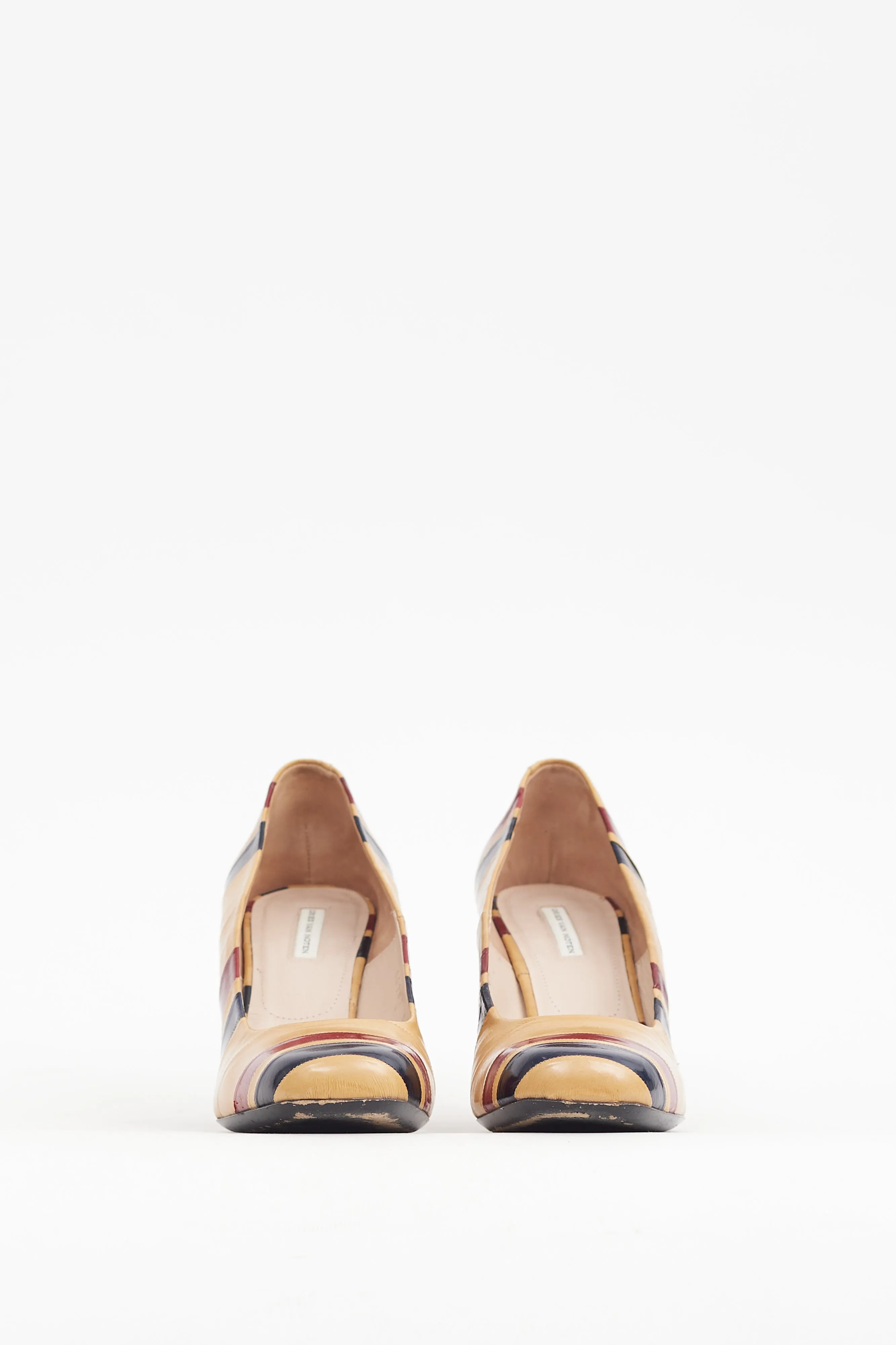 Beige & Multicolour Leather Panelled Heel