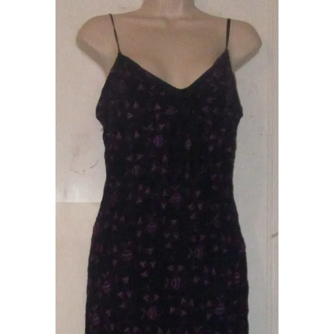 Betsey Johnson Navy Blue With Hand Stitched Purple Floral Design And Dangling Beaded Trim Dress