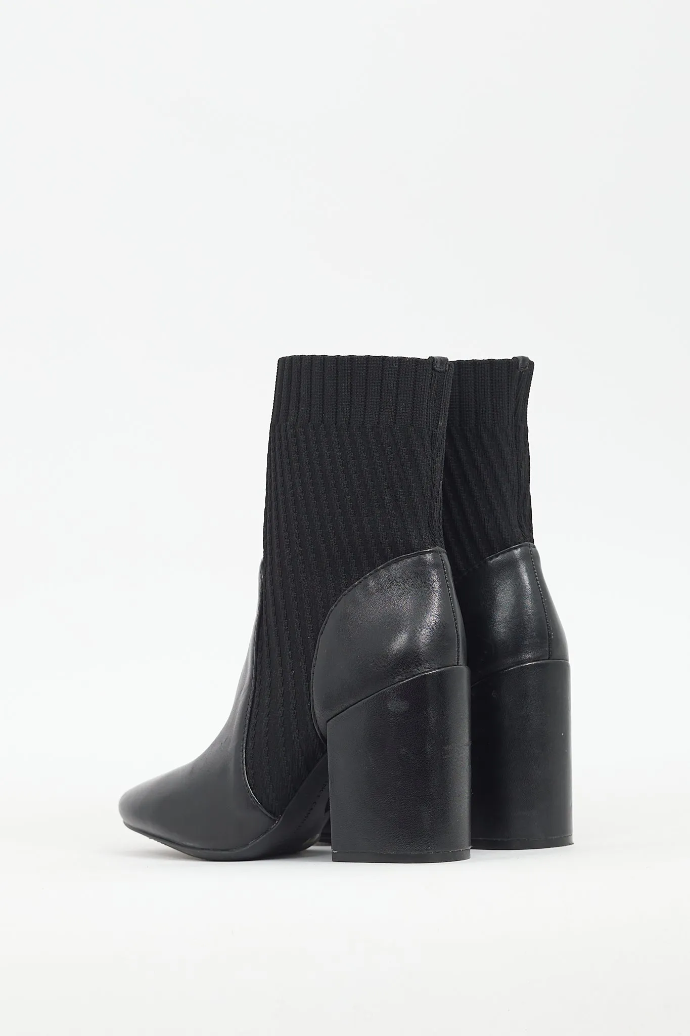 Black Leather & Ribbed Knit Diandra Boot