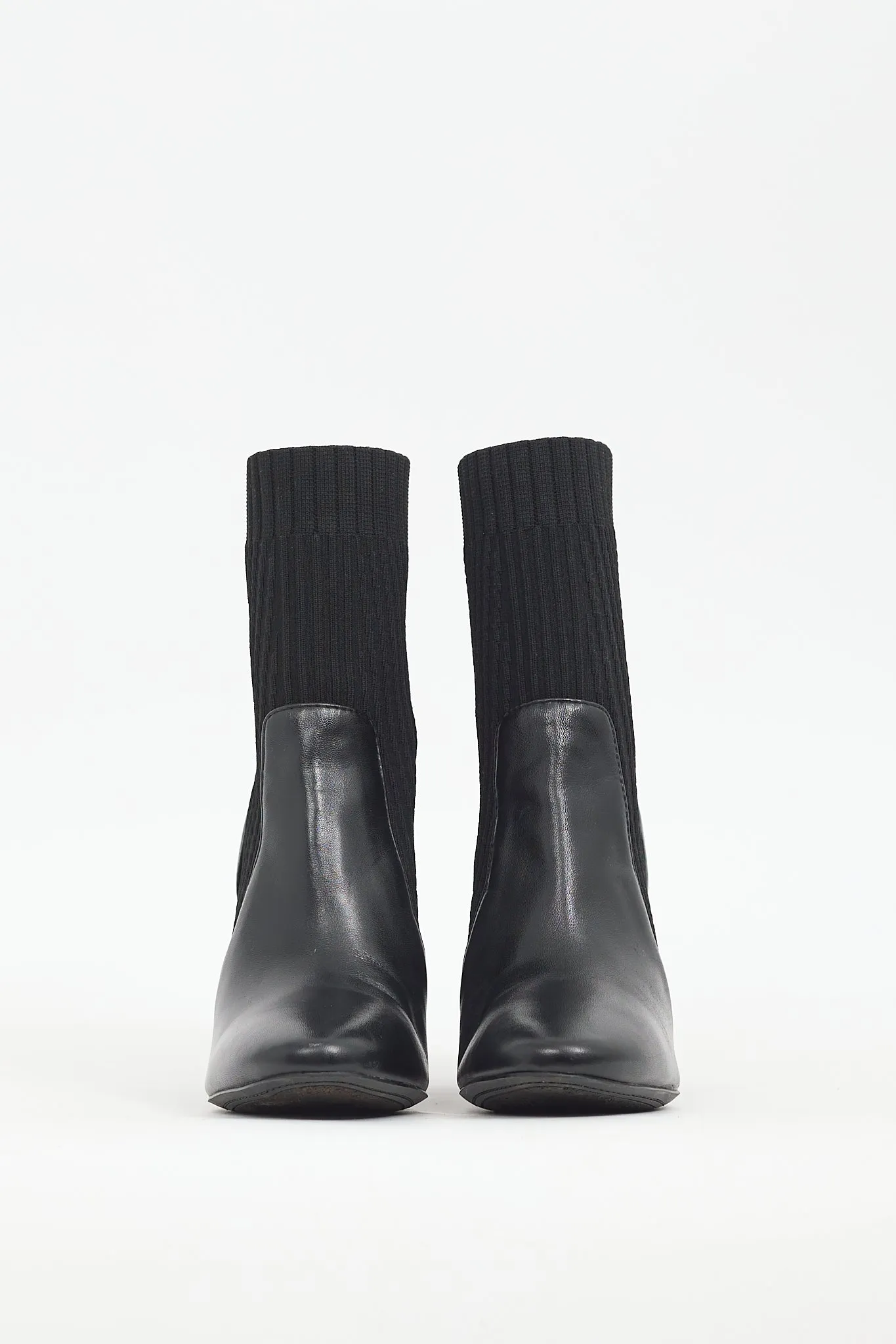 Black Leather & Ribbed Knit Diandra Boot