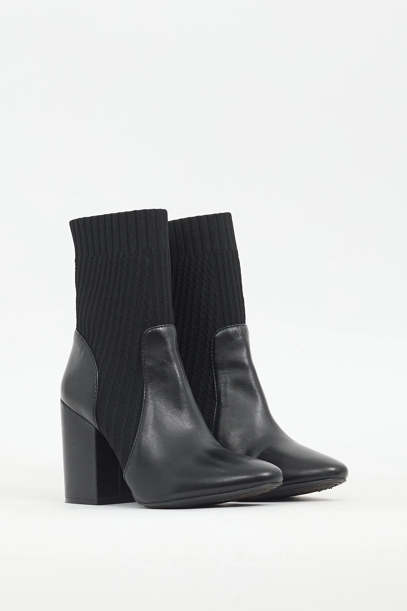 Black Leather & Ribbed Knit Diandra Boot