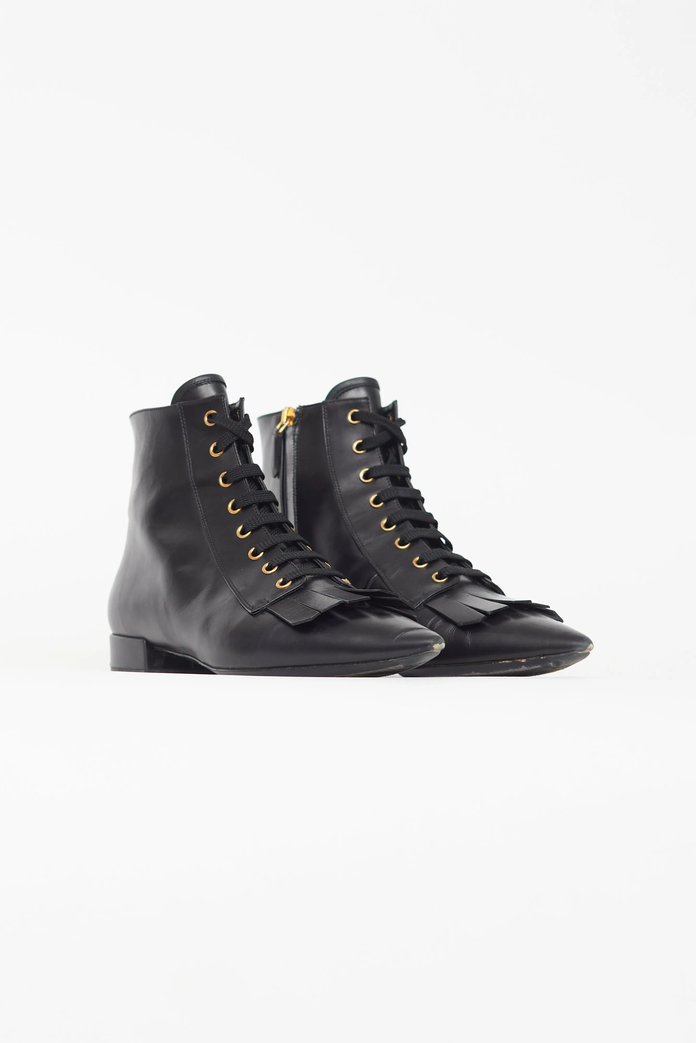 Black Leather Kiltie Bootie