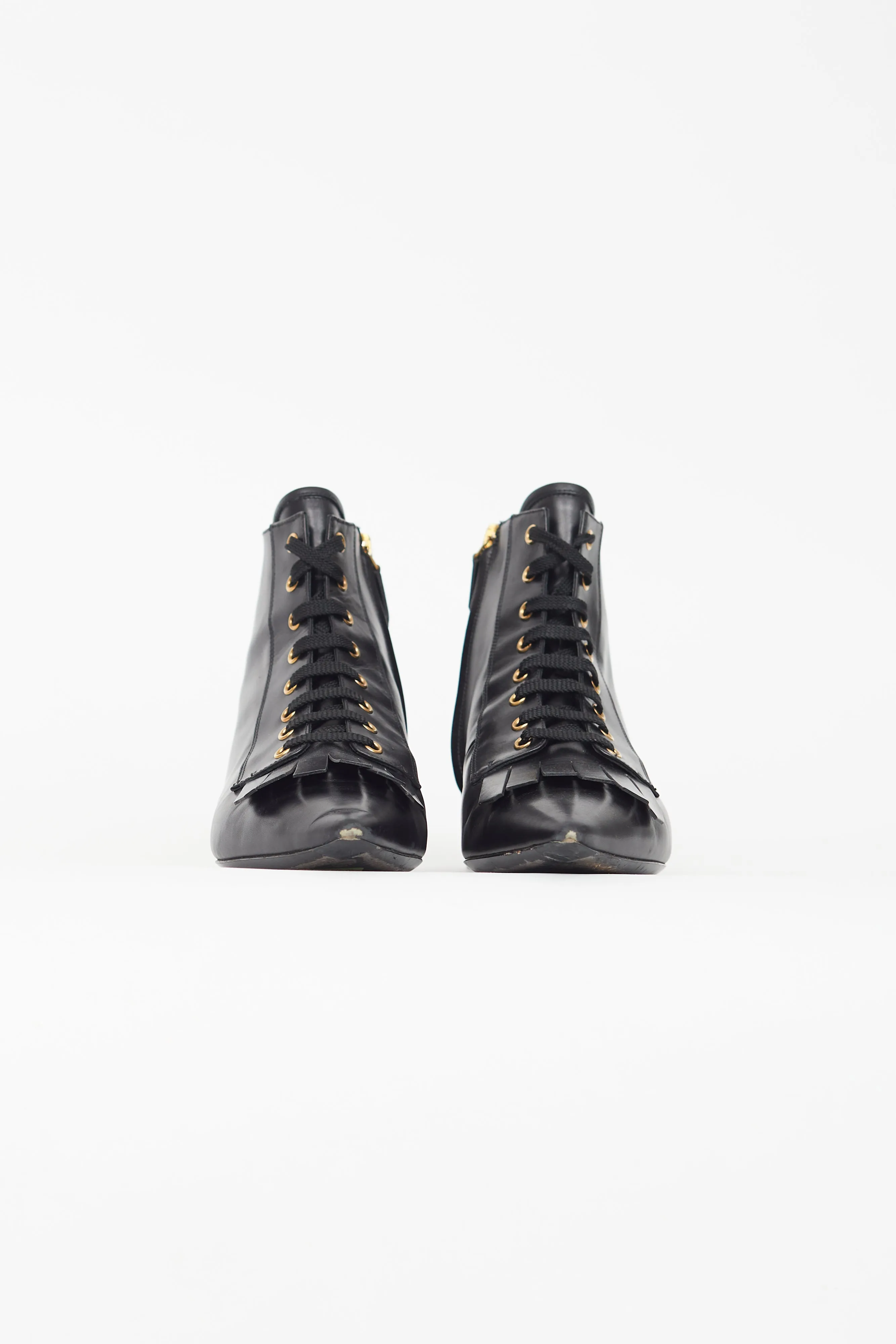 Black Leather Kiltie Bootie