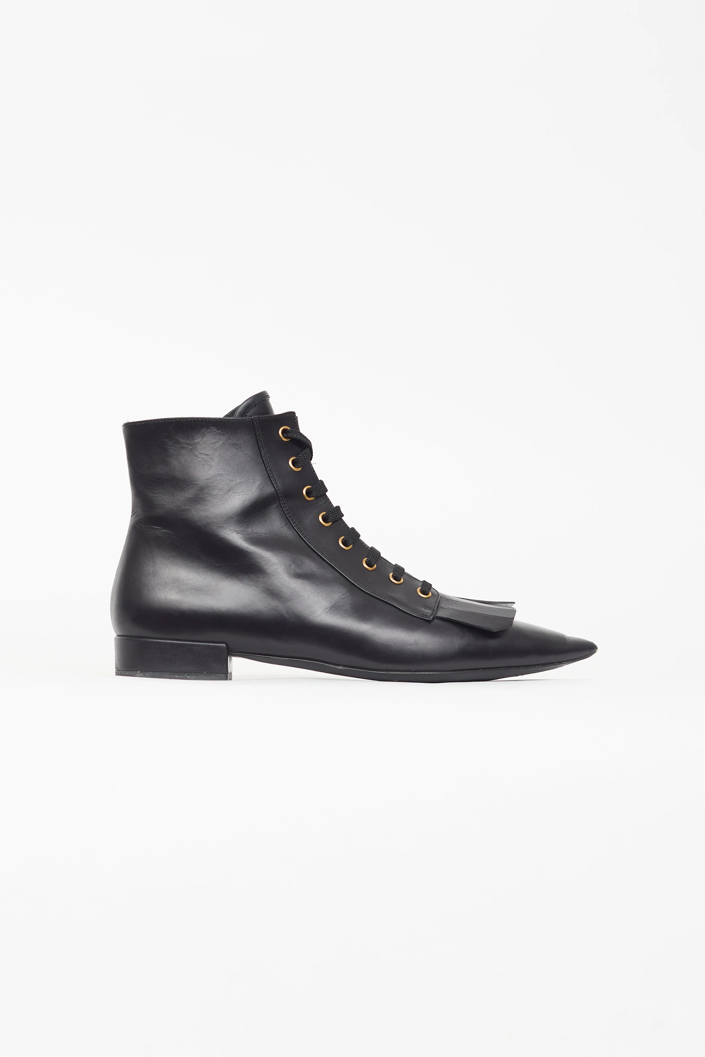 Black Leather Kiltie Bootie