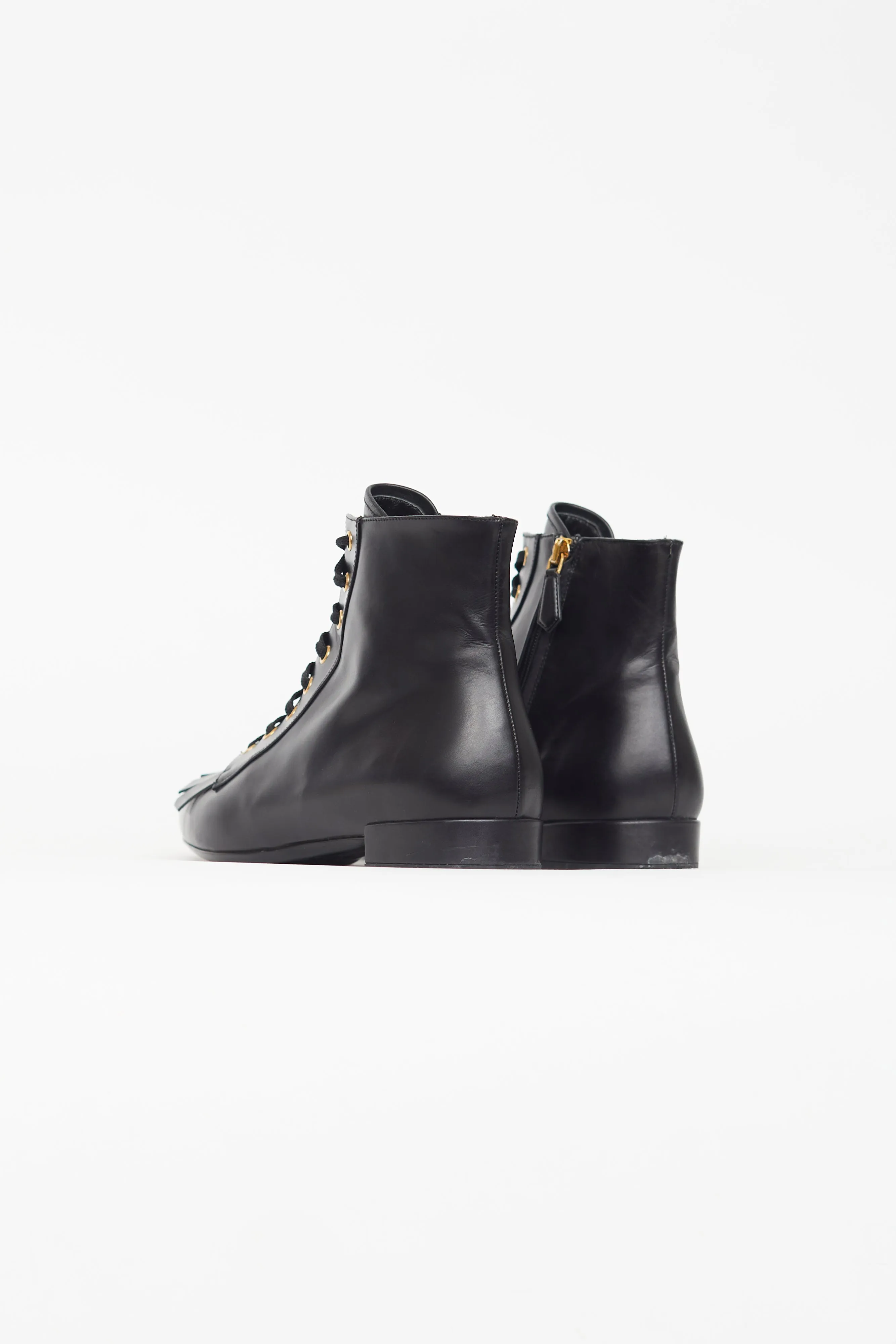 Black Leather Kiltie Bootie