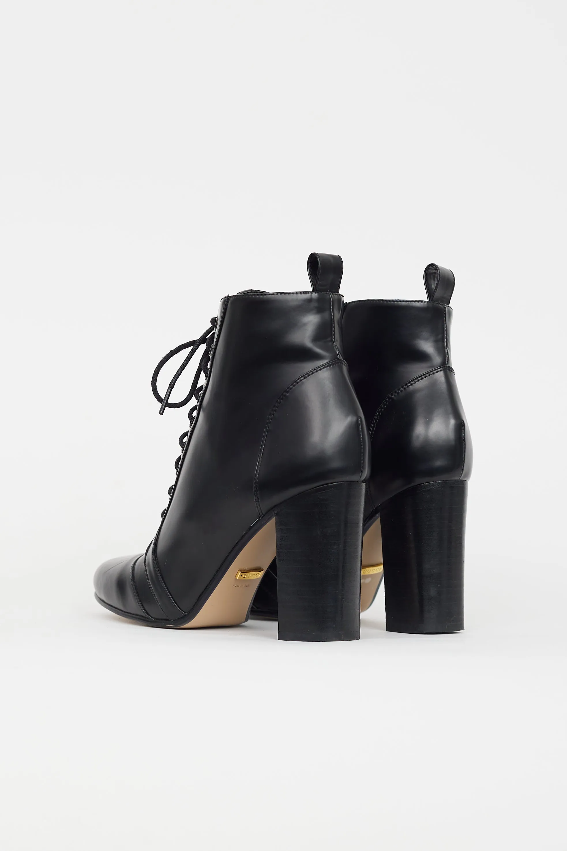 Black Leather Lace Up Heel