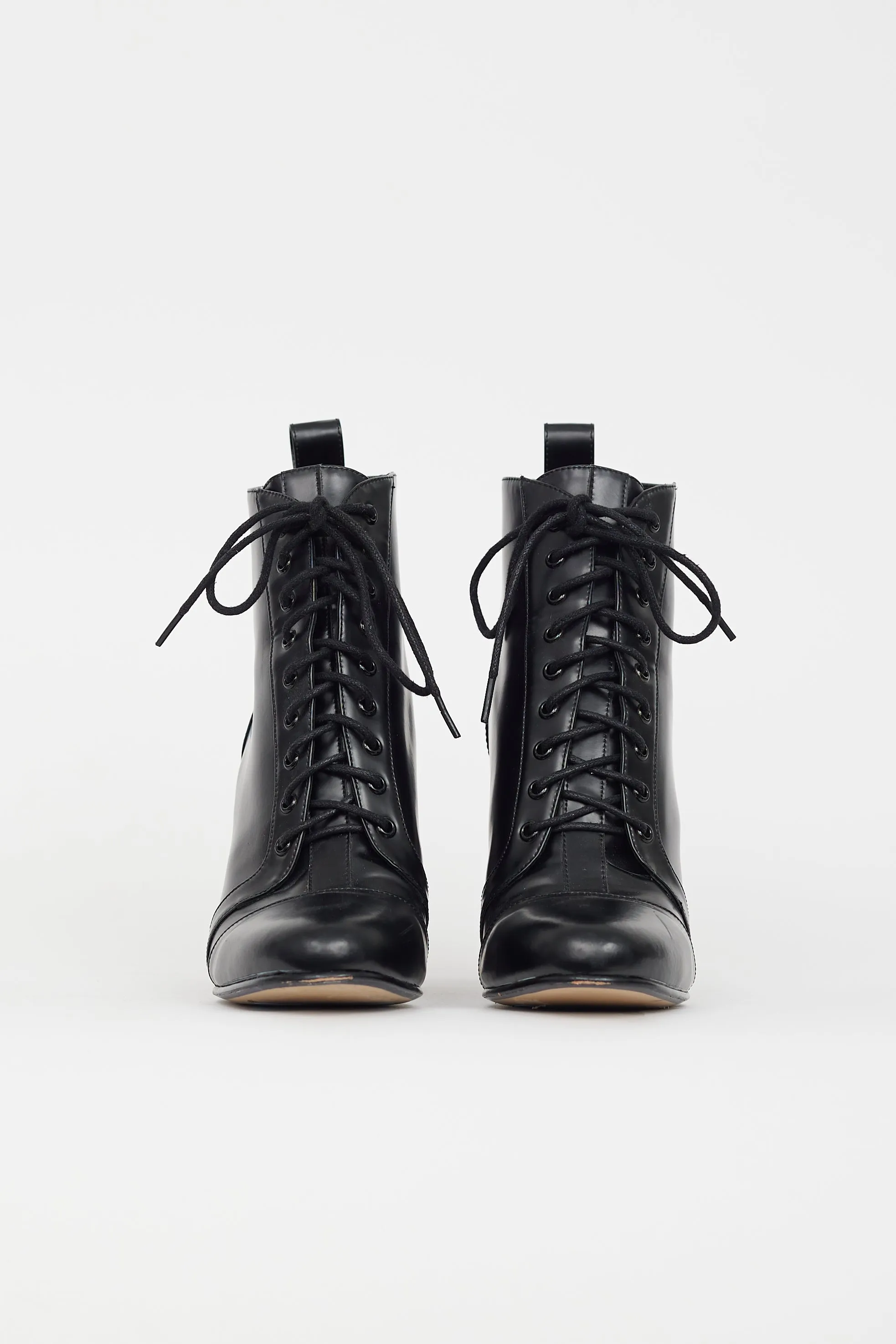 Black Leather Lace Up Heel