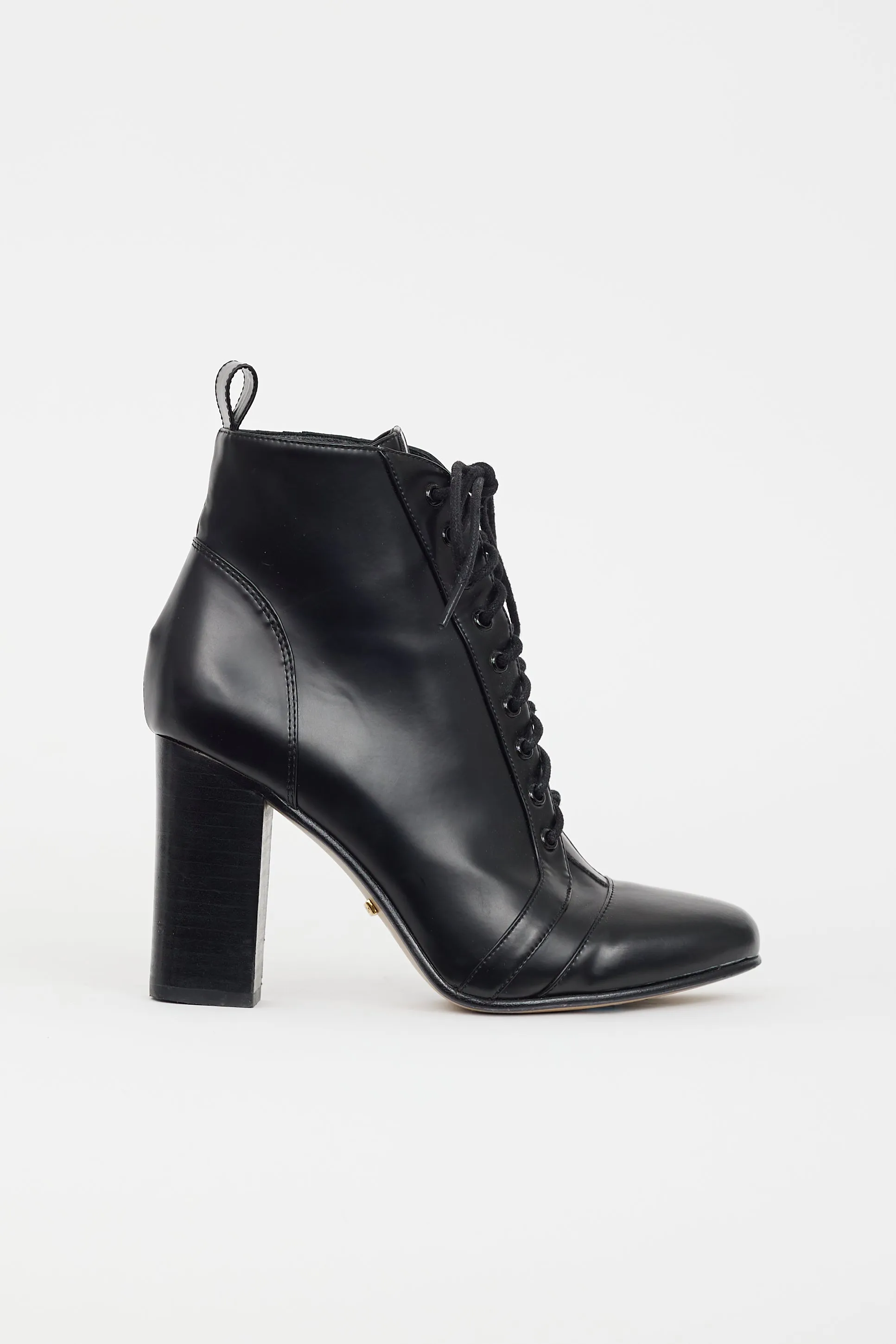 Black Leather Lace Up Heel