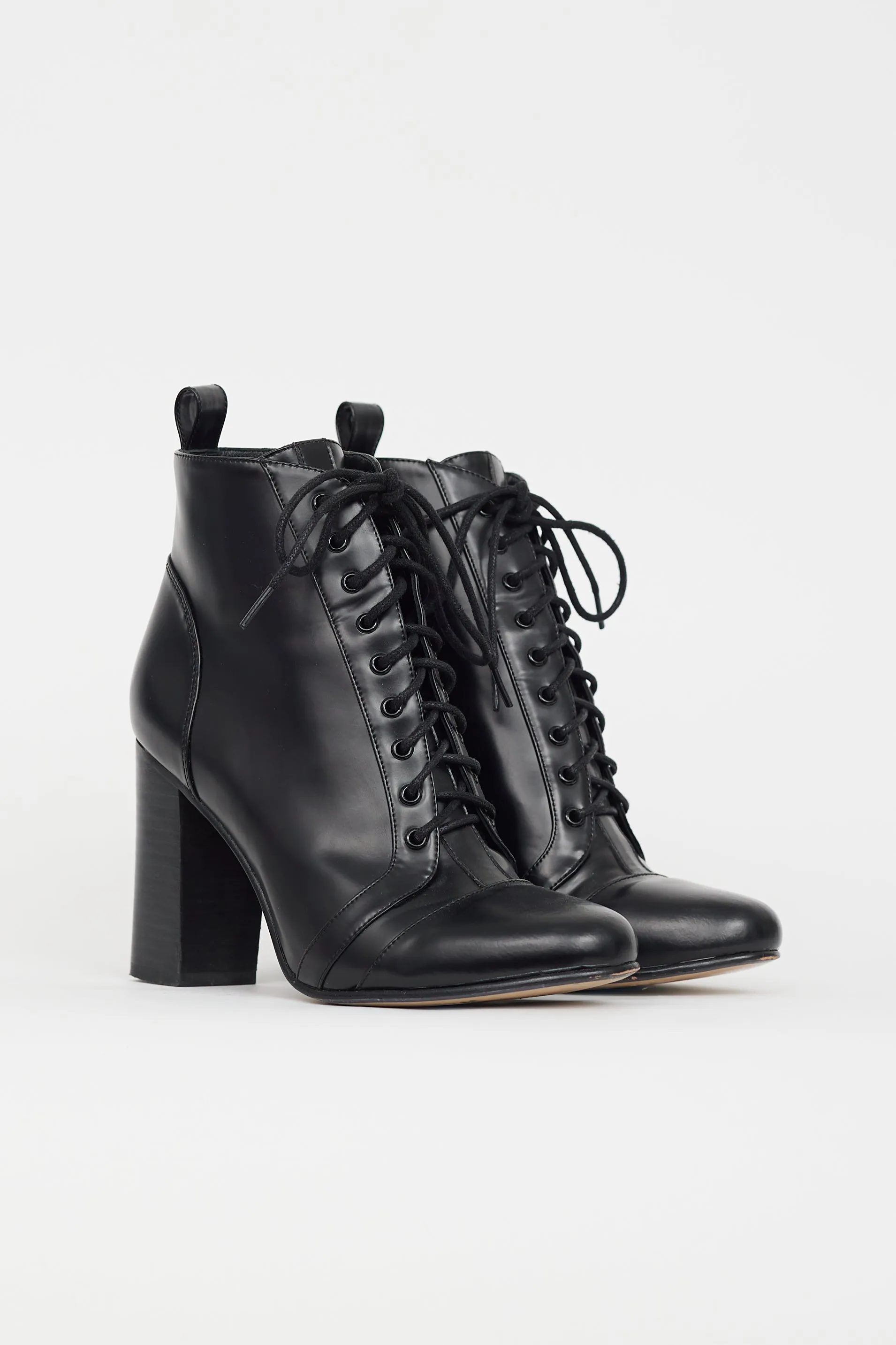 Black Leather Lace Up Heel