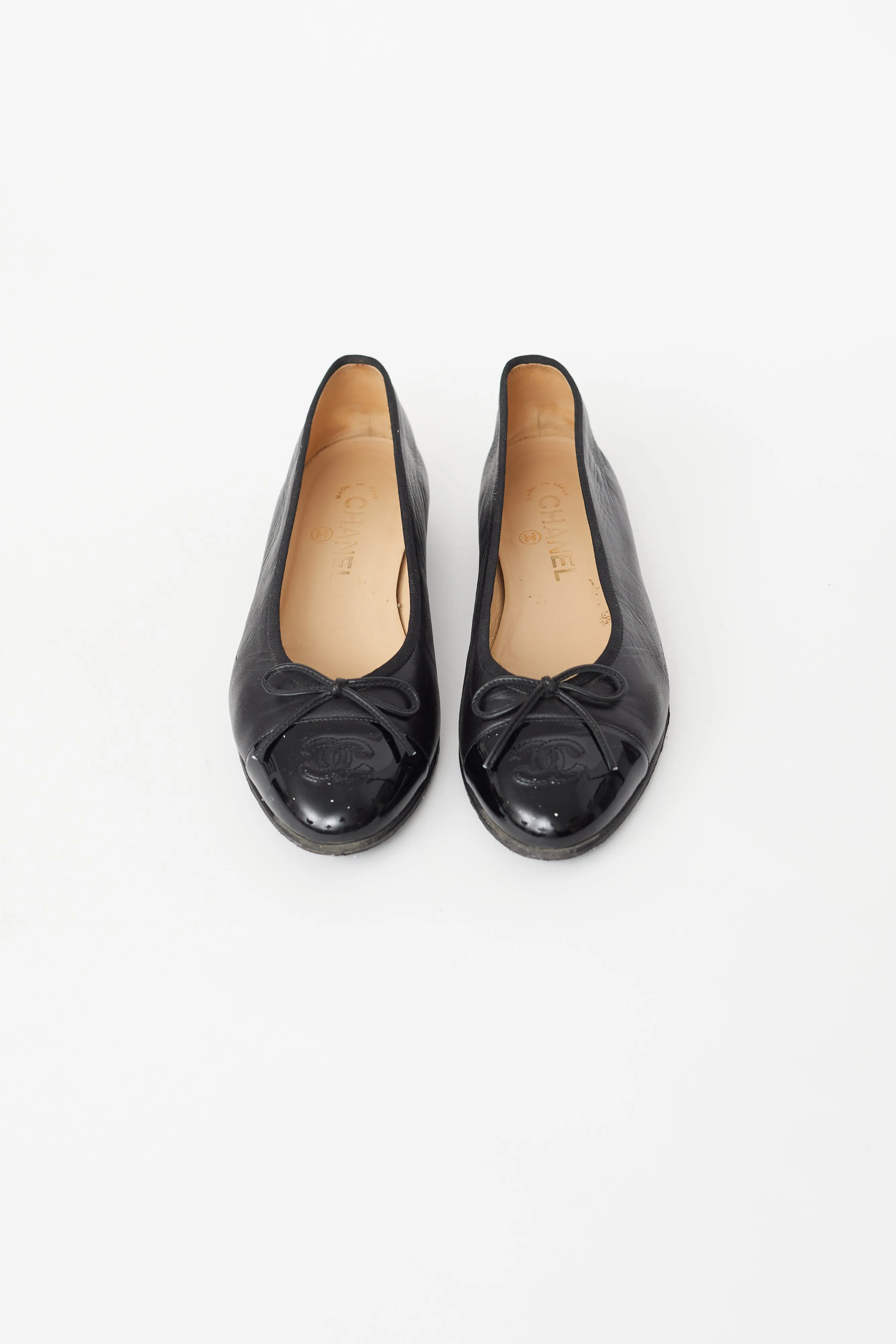 Black Leather Patent Toe Cap CC Ballet Flat