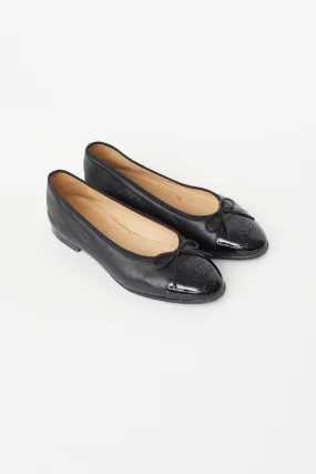 Black Leather Patent Toe Cap CC Ballet Flat