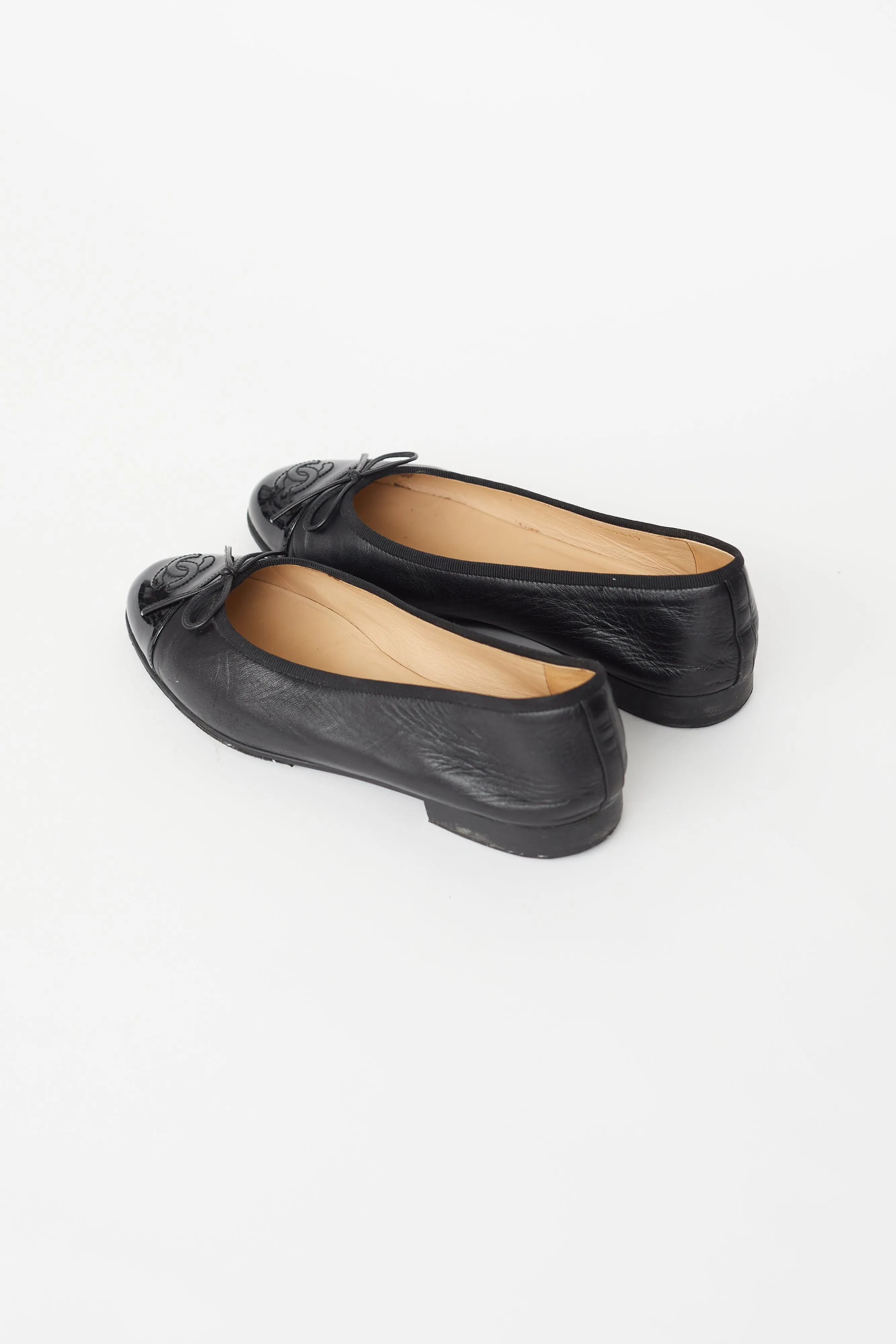 Black Leather Patent Toe Cap CC Ballet Flat