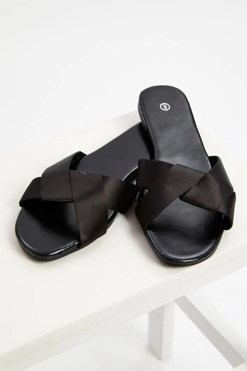 Black Woven Flat Slides
