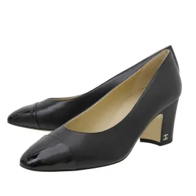 Chanel Black CC Cap Toe Block Heel Pumps 40.5