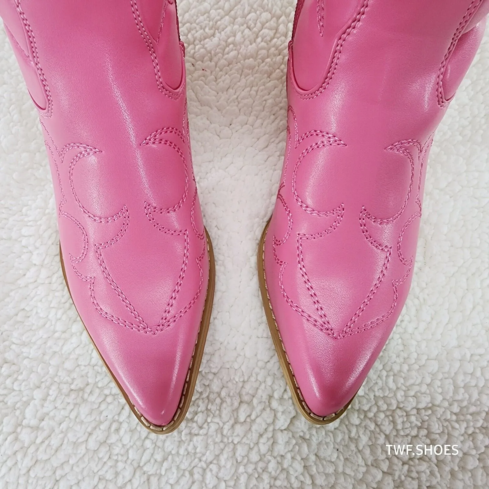 Dalton Barbi Pink Knee High Western Cowgirl Boots Wood Block Heels