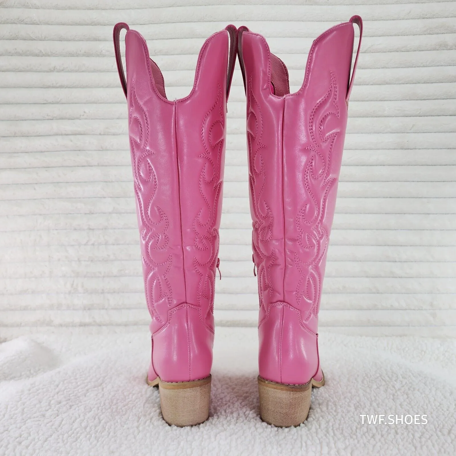Dalton Barbi Pink Knee High Western Cowgirl Boots Wood Block Heels