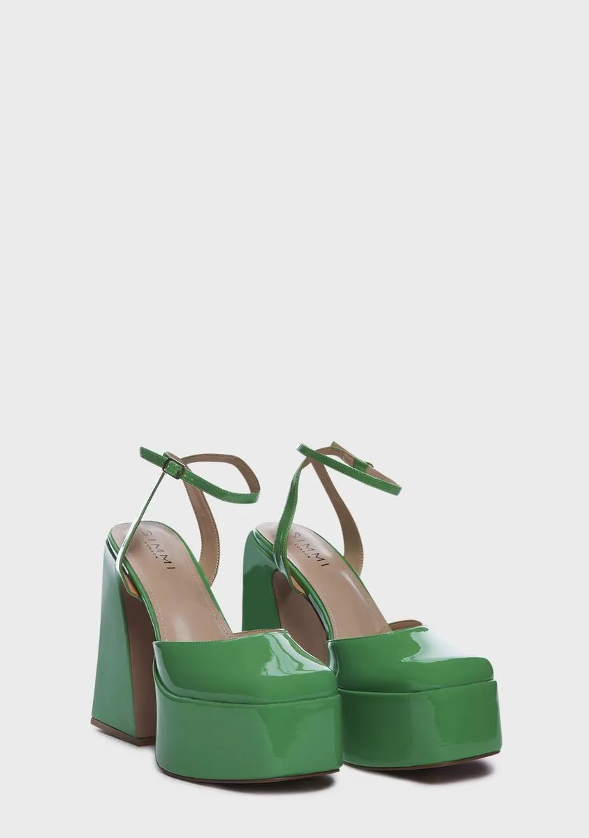 Dark Green Adley Platform Block Heels