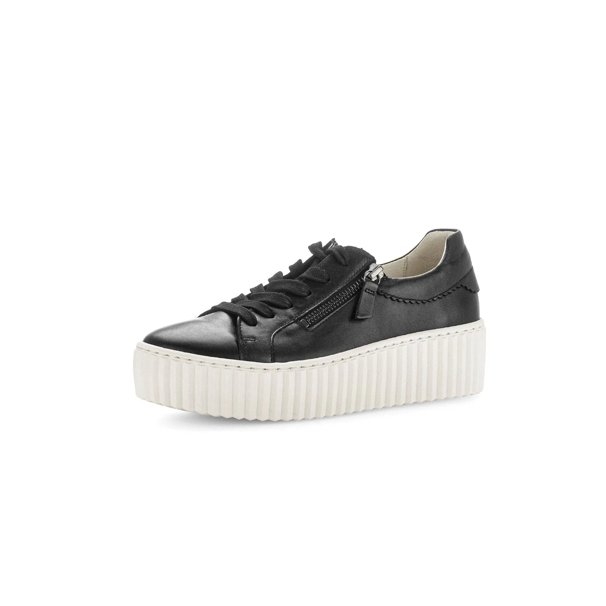 Gabor Dolly 53.200.27 Ladies Black Leather Lace Up Trainers