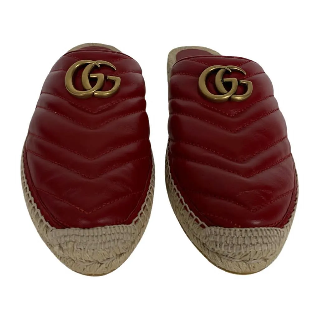 Gucci Calfskin Matelasse GG Marmont Loafer Slippers Red & White