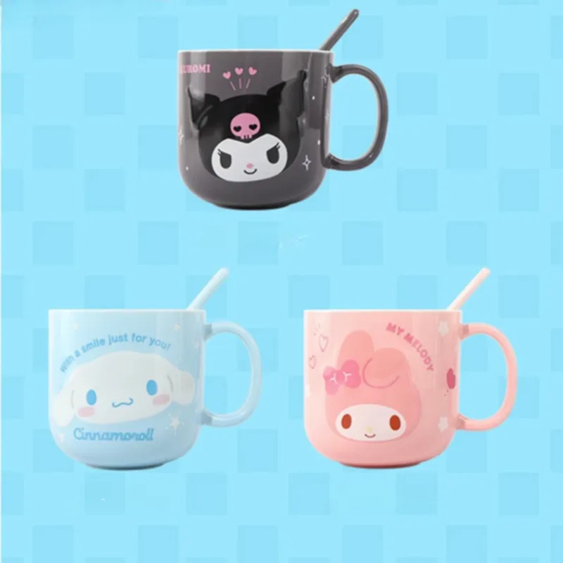 Kawaii Sanrio Character Embossed Ceramic Mug With Spoon