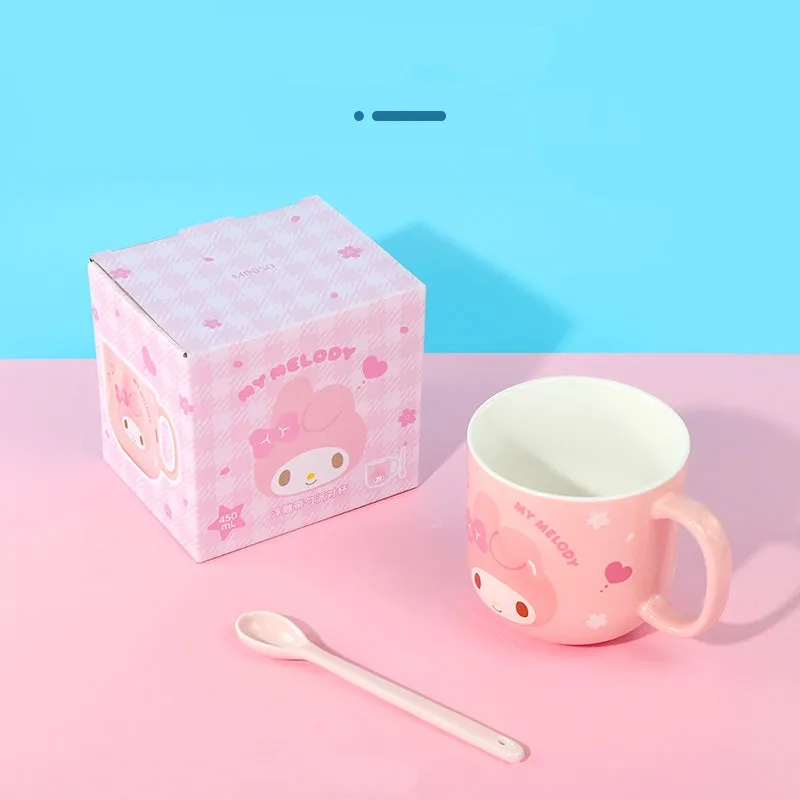 Kawaii Sanrio Character Embossed Ceramic Mug With Spoon