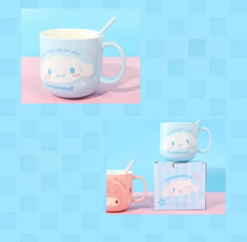 Kawaii Sanrio Character Embossed Ceramic Mug With Spoon