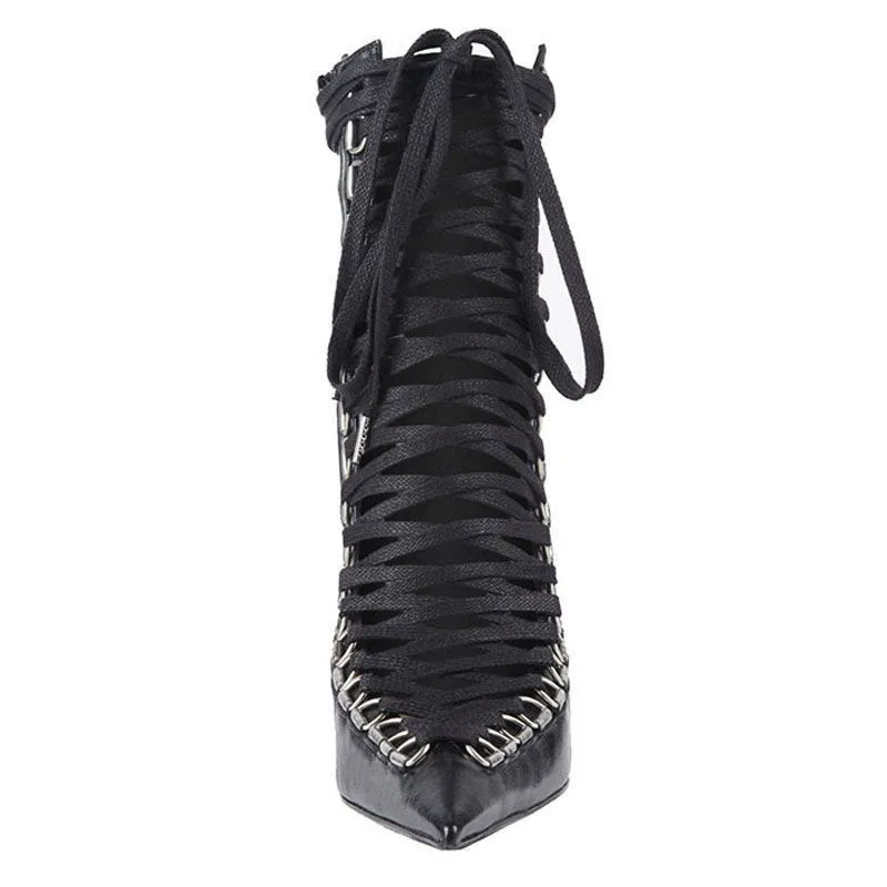 Lace Up Stiletto Marching Boots