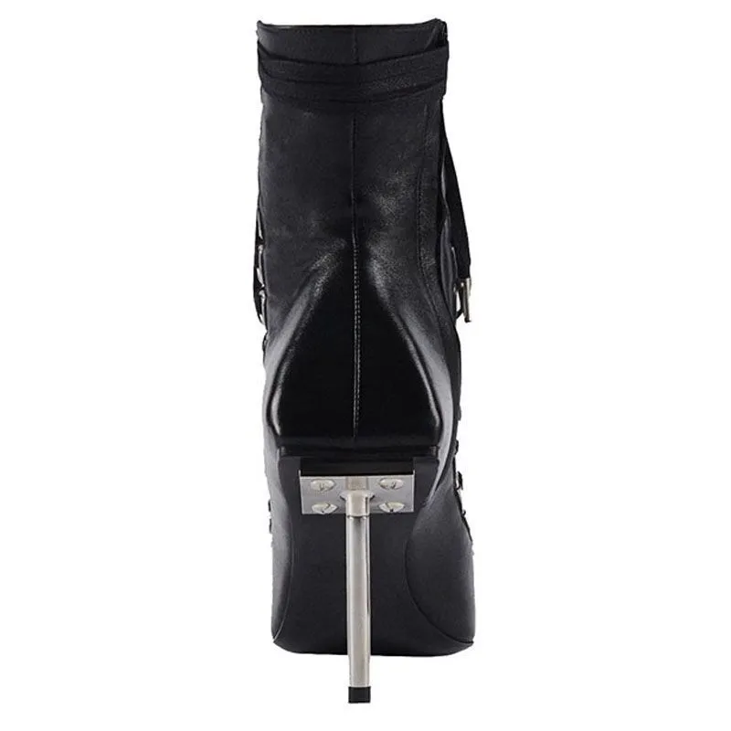 Lace Up Stiletto Marching Boots