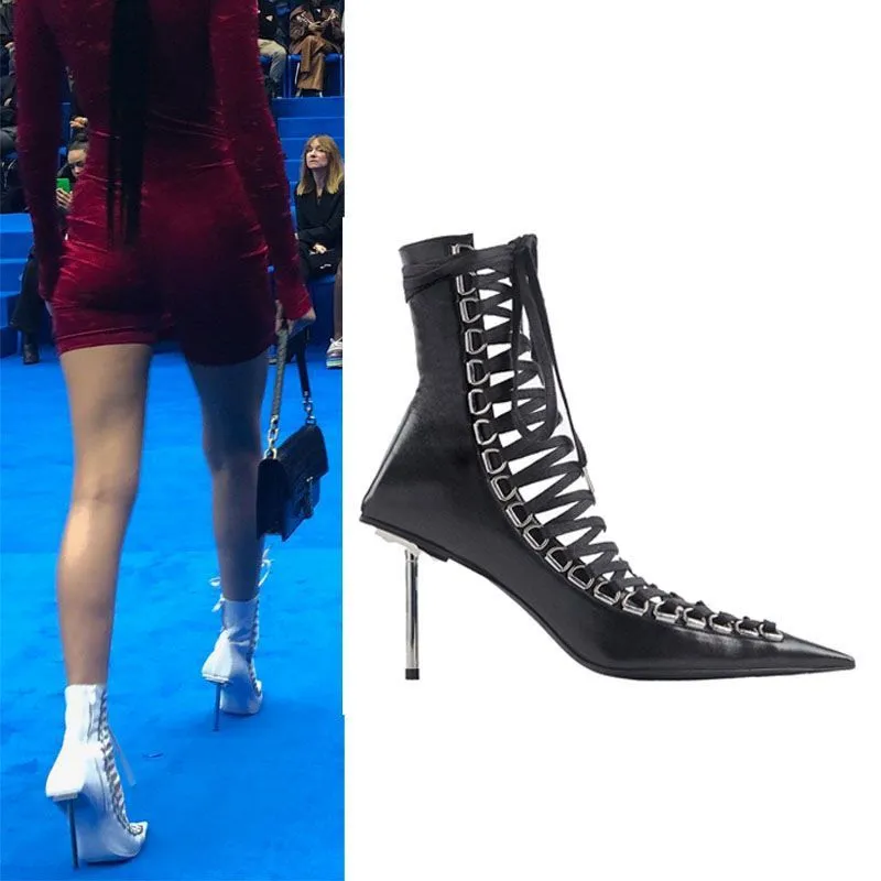 Lace Up Stiletto Marching Boots