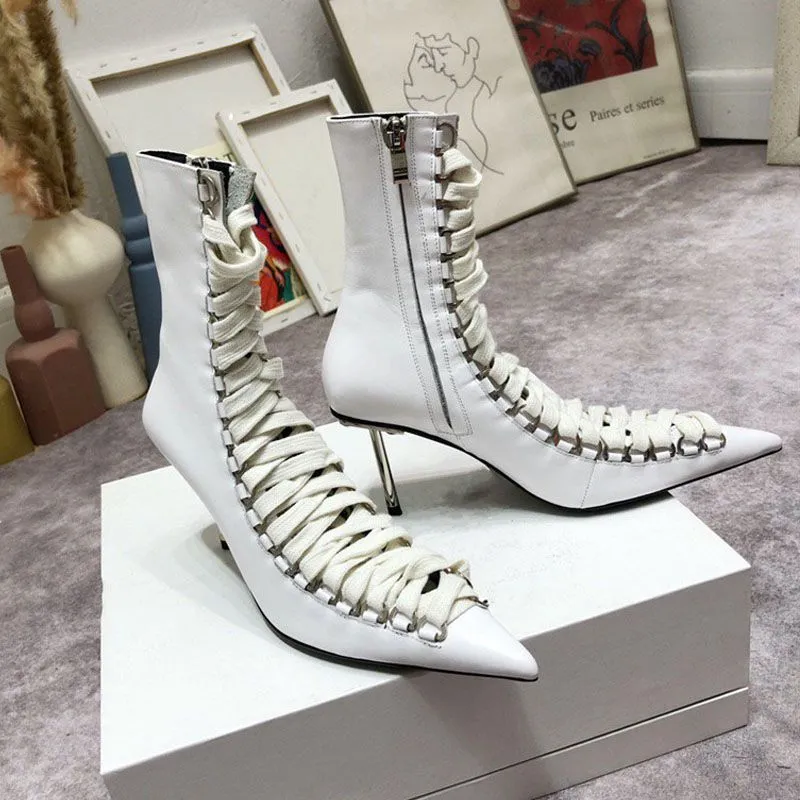 Lace Up Stiletto Marching Boots