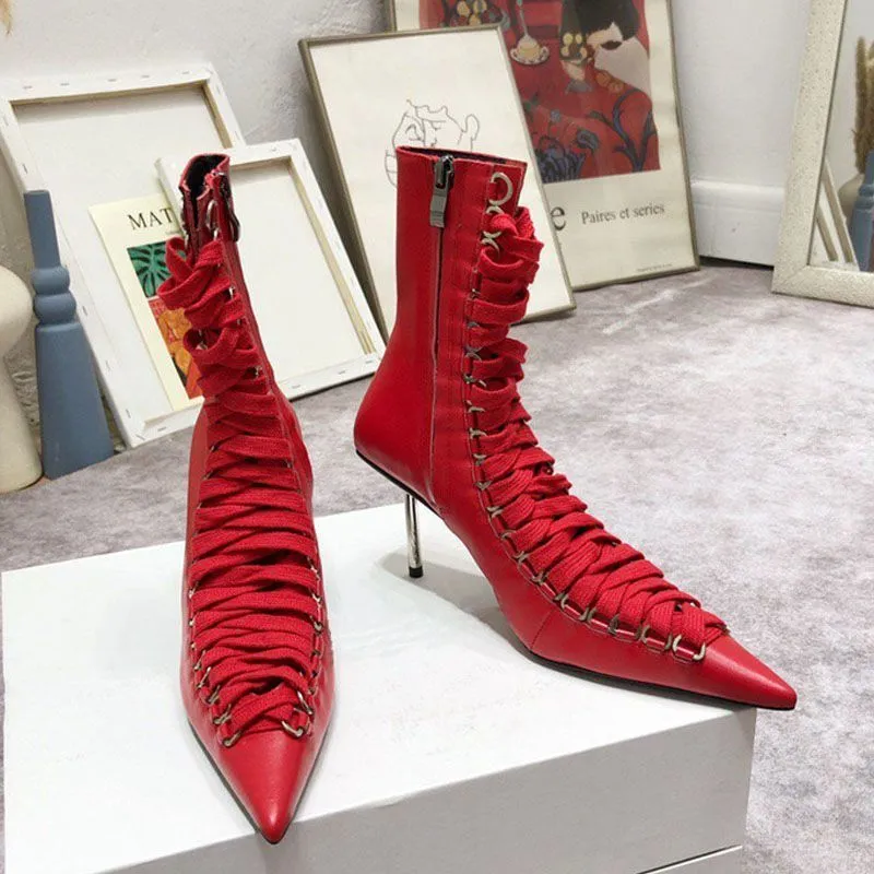 Lace Up Stiletto Marching Boots