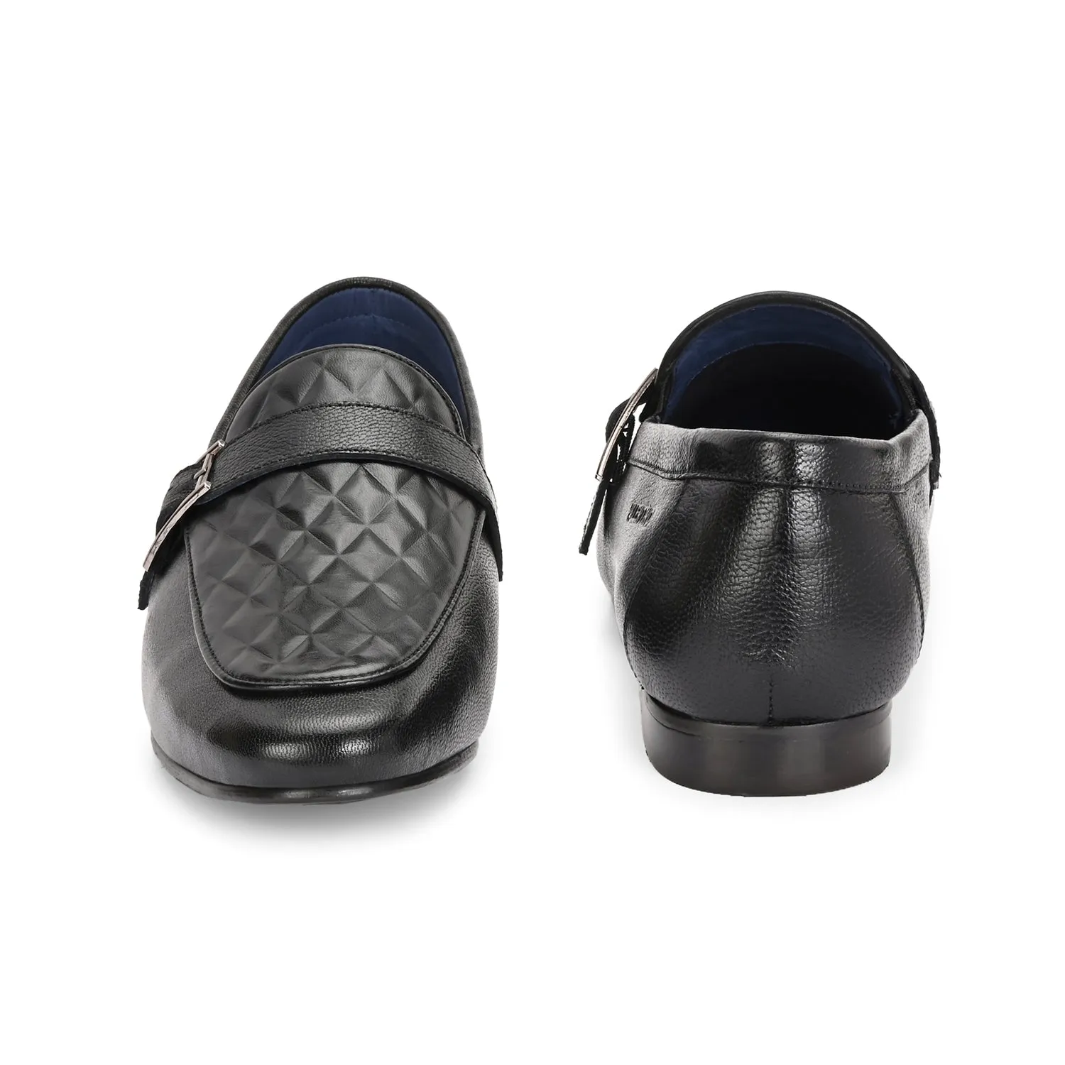 Men Premium Leather Quilted Pattern Penny Loafers with Tunit Sole (Speed-05-Black)