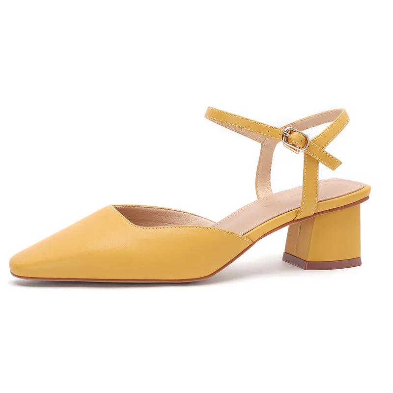 Nude Block Heels Closed Toe Chunky Heel Closed Toe Sandals Women's Spring round Toe Women's Sandals