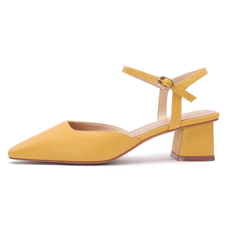 Nude Block Heels Closed Toe Chunky Heel Closed Toe Sandals Women's Spring round Toe Women's Sandals
