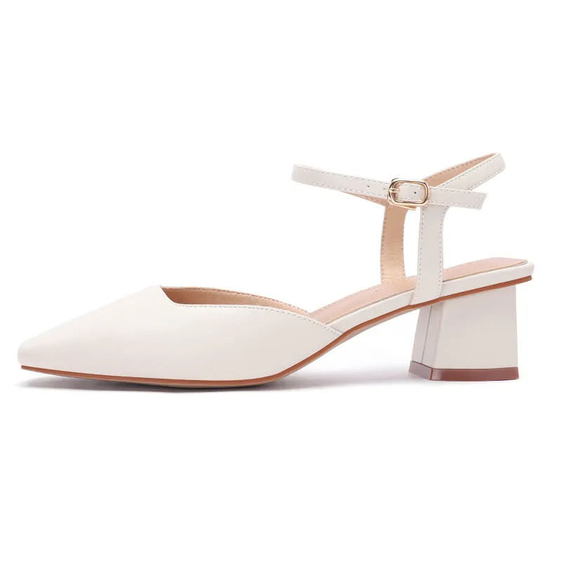 Nude Block Heels Closed Toe Chunky Heel Closed Toe Sandals Women's Spring round Toe Women's Sandals