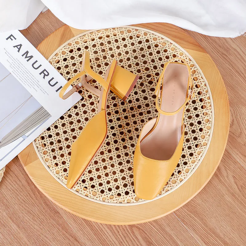 Nude Block Heels Closed Toe Chunky Heel Closed Toe Sandals Women's Spring round Toe Women's Sandals