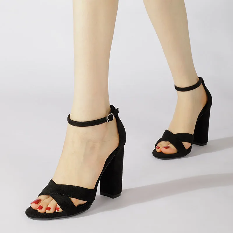Nude Strappy Block Heels High Heel Chunky Heel Sandals