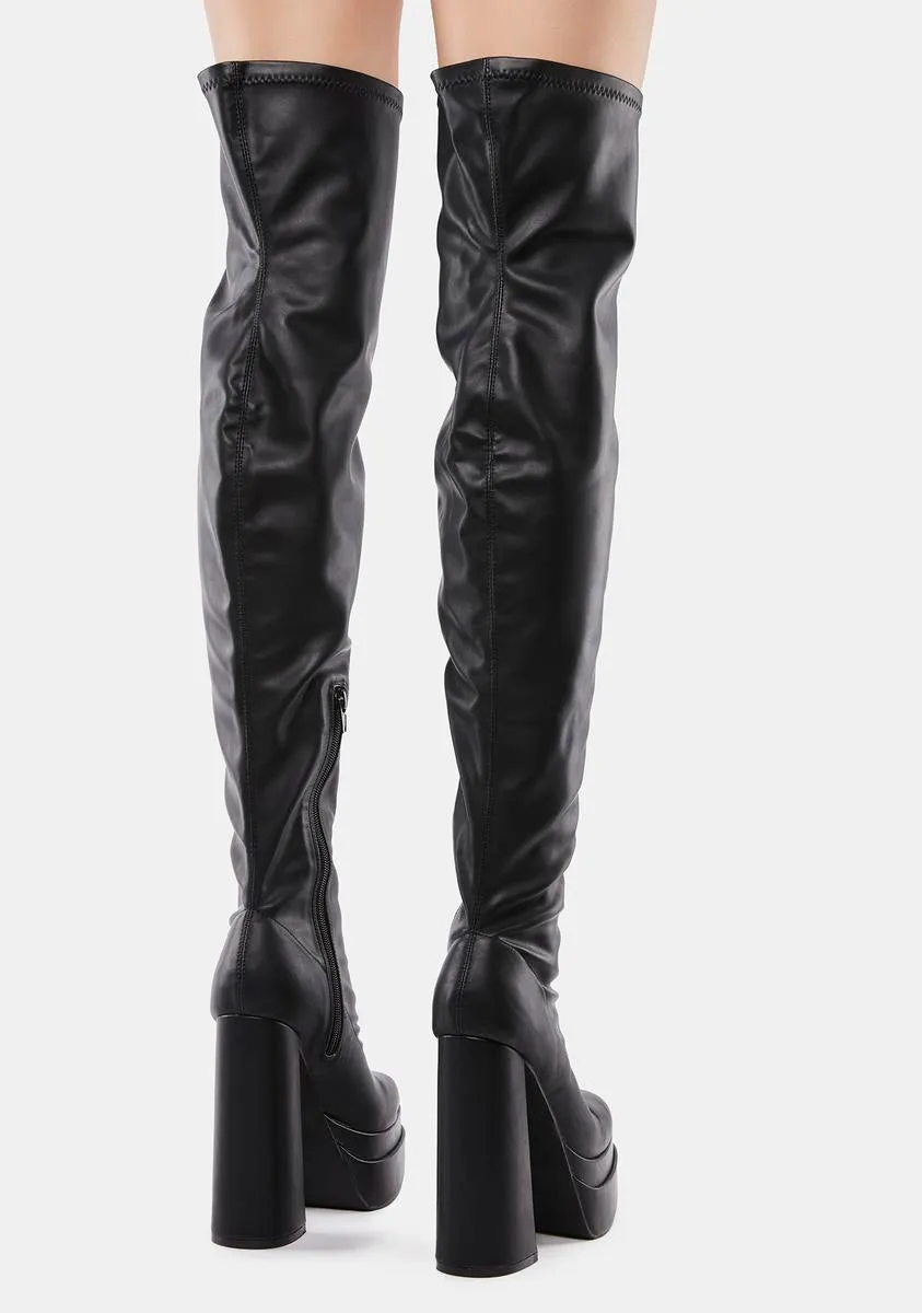 Obsidian Back To Business Platform Thigh High Boots