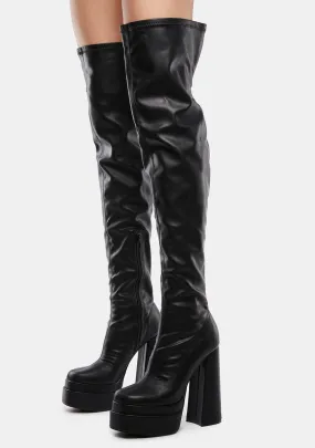 Obsidian Back To Business Platform Thigh High Boots