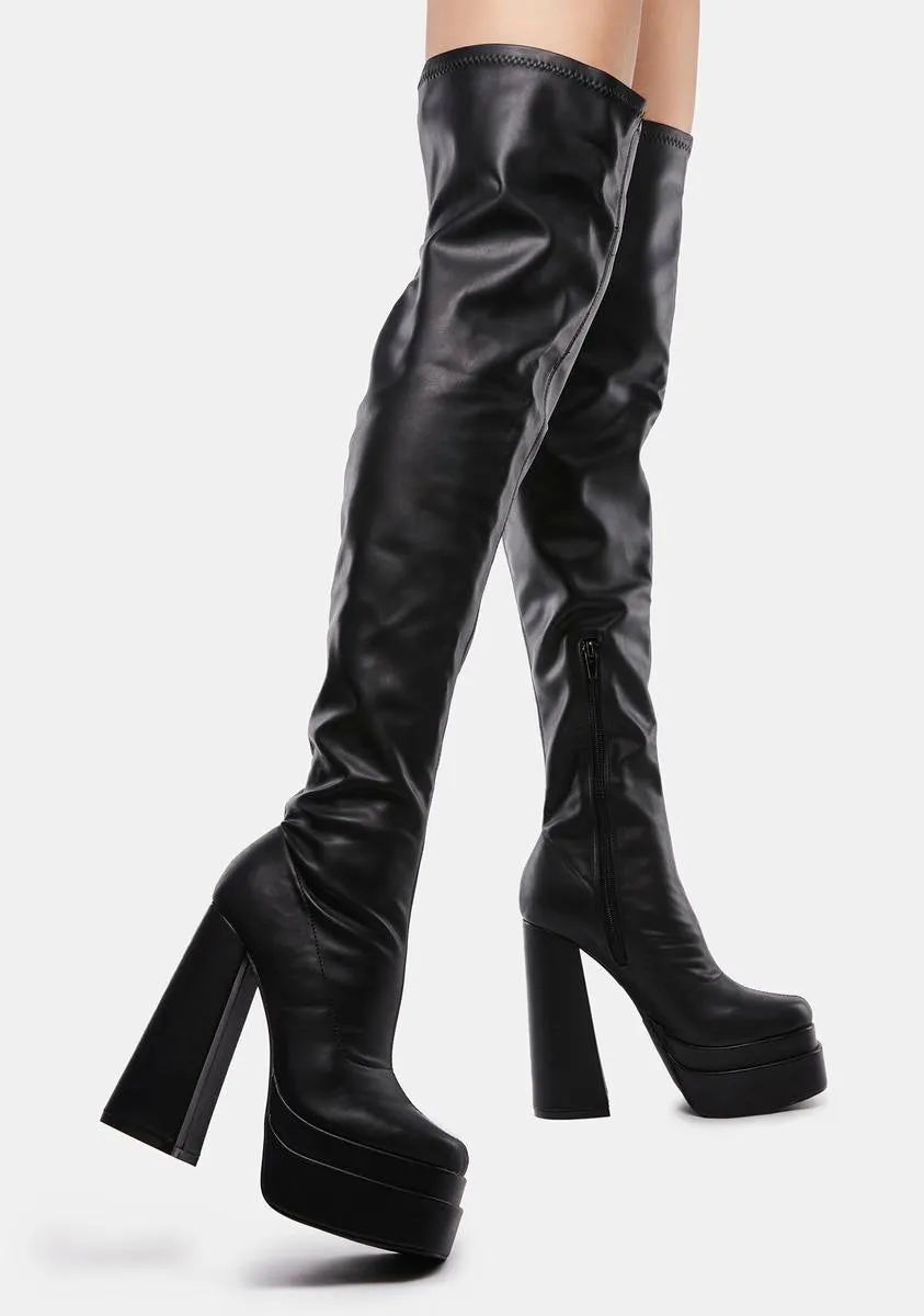 Obsidian Back To Business Platform Thigh High Boots