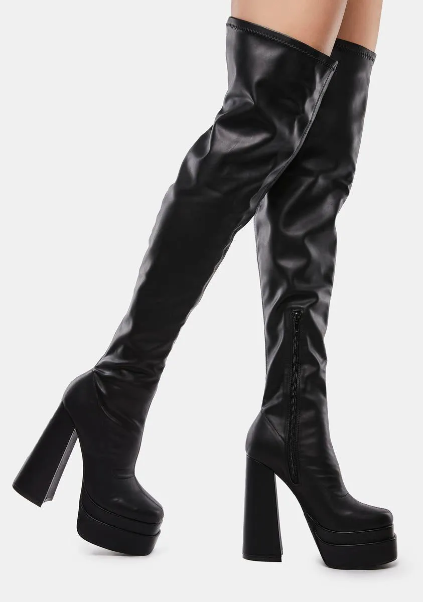 Obsidian Back To Business Platform Thigh High Boots